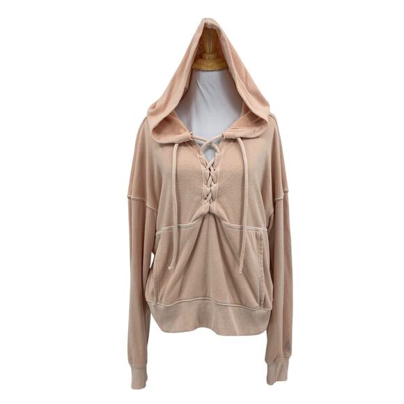 FP Movement Hoodie Women XS Extra Small Ice Peach Terrycloth Lace Up Free People - Picture 1 of 13